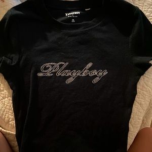 black playboy bunny rhinestone top